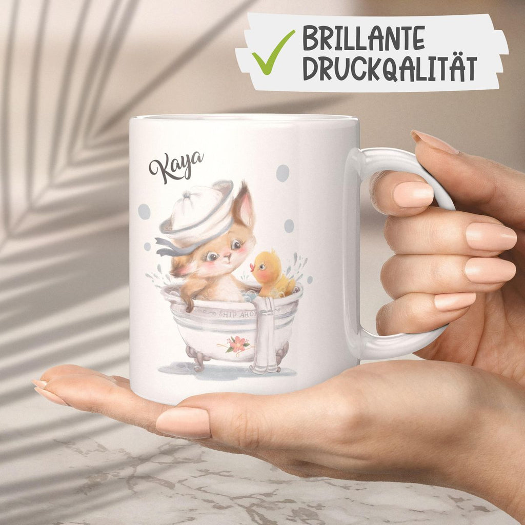 Keramik Tasse Katze in Badewanne mit Namen - von Mikalino