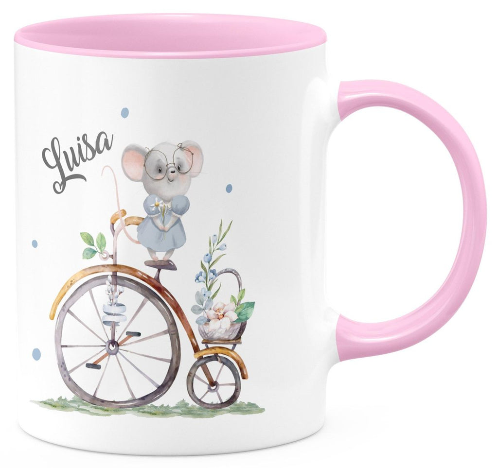 Keramik Tasse Maus auf Fahrrad mit Namen - von Mikalino