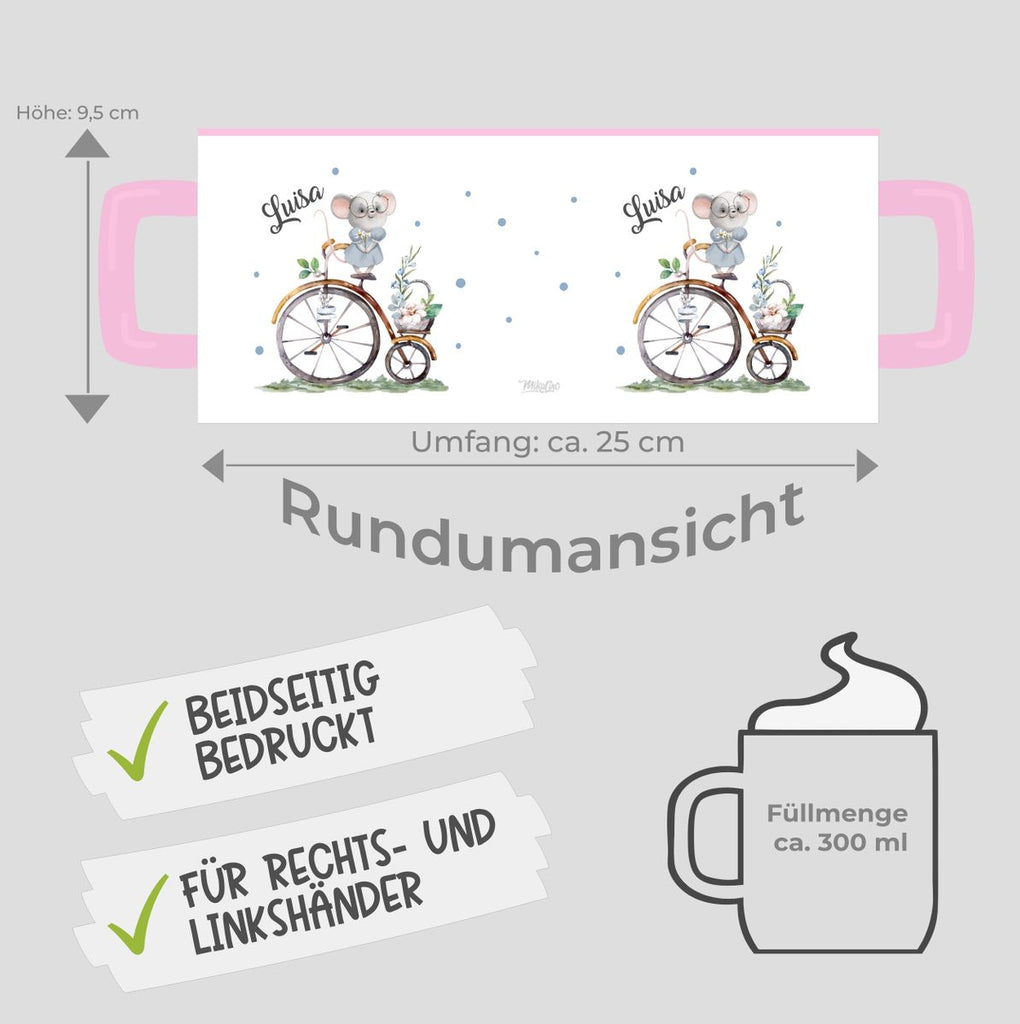 Keramik Tasse Maus auf Fahrrad mit Namen - von Mikalino