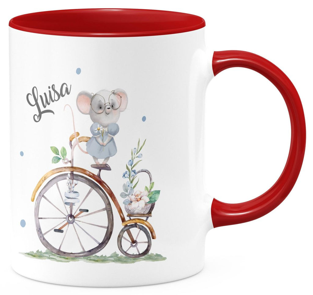 Keramik Tasse Maus auf Fahrrad mit Namen - von Mikalino