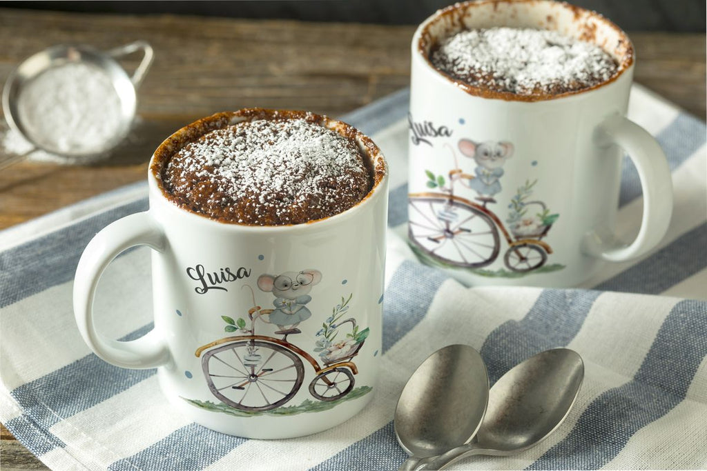 Keramik Tasse Maus auf Fahrrad mit Namen - von Mikalino