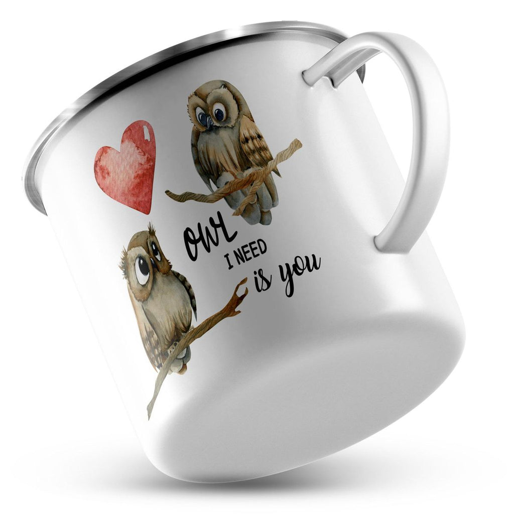 Emaille Tasse Owl I need is you - von Mikalino