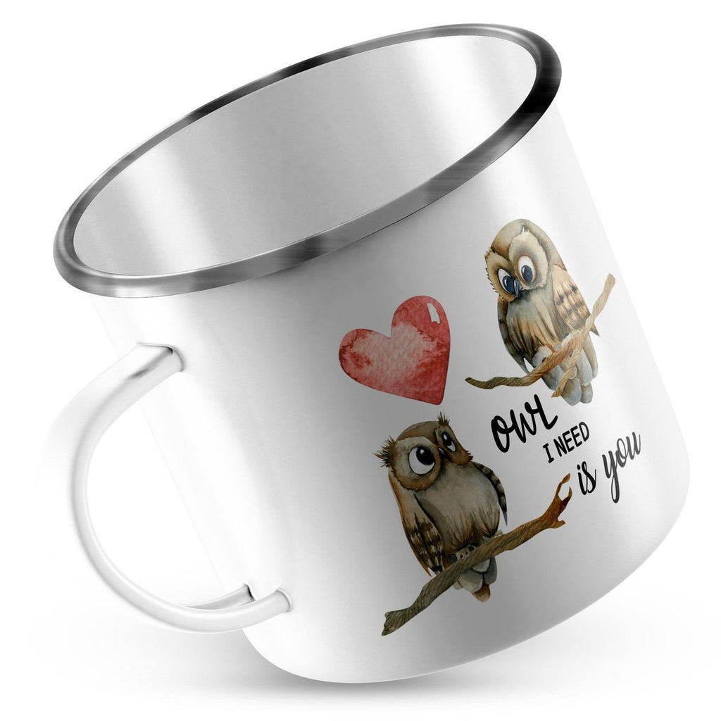 Emaille Tasse Owl I need is you - von Mikalino