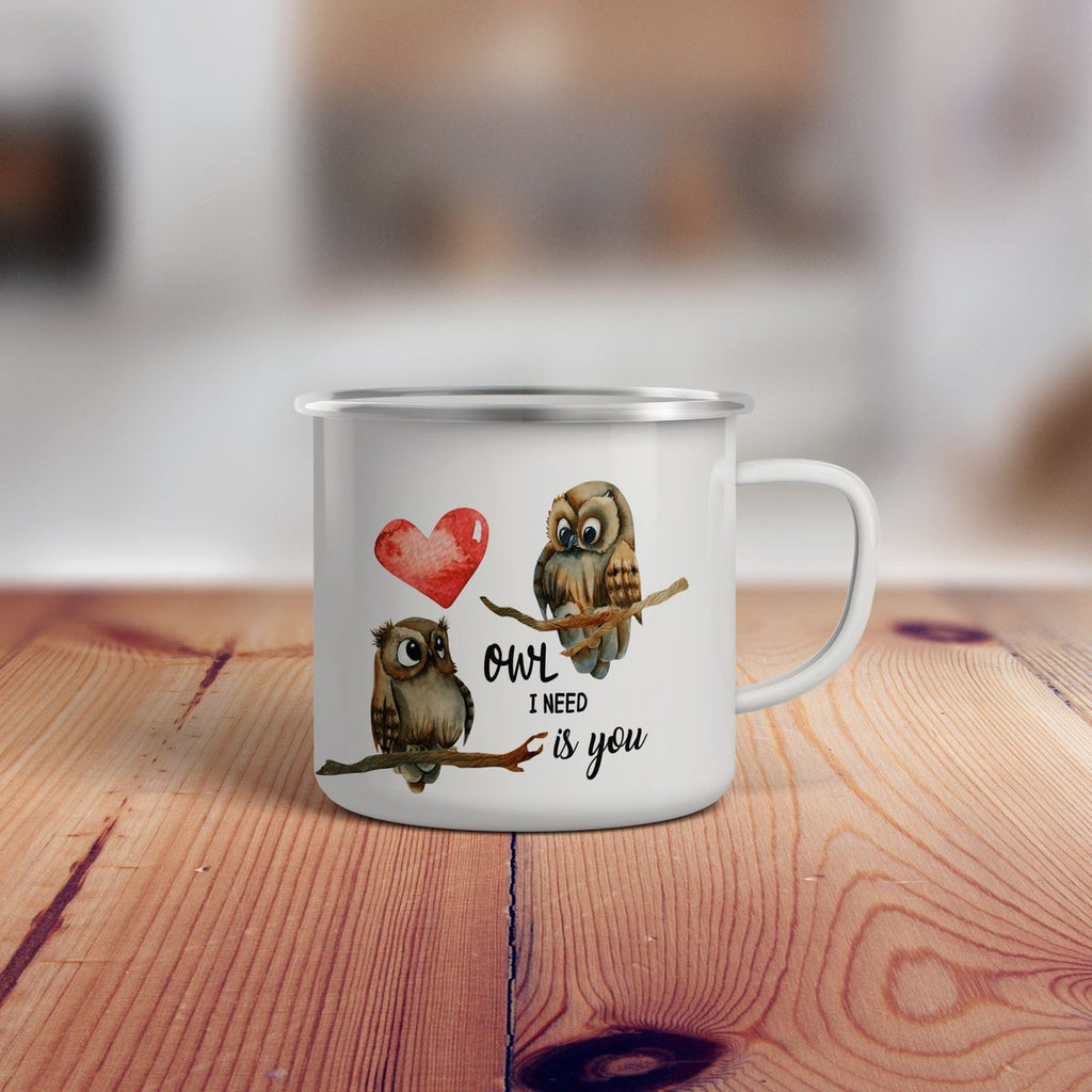 Emaille Tasse Owl I need is you - von Mikalino