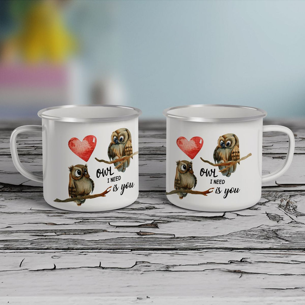 Emaille Tasse Owl I need is you - von Mikalino