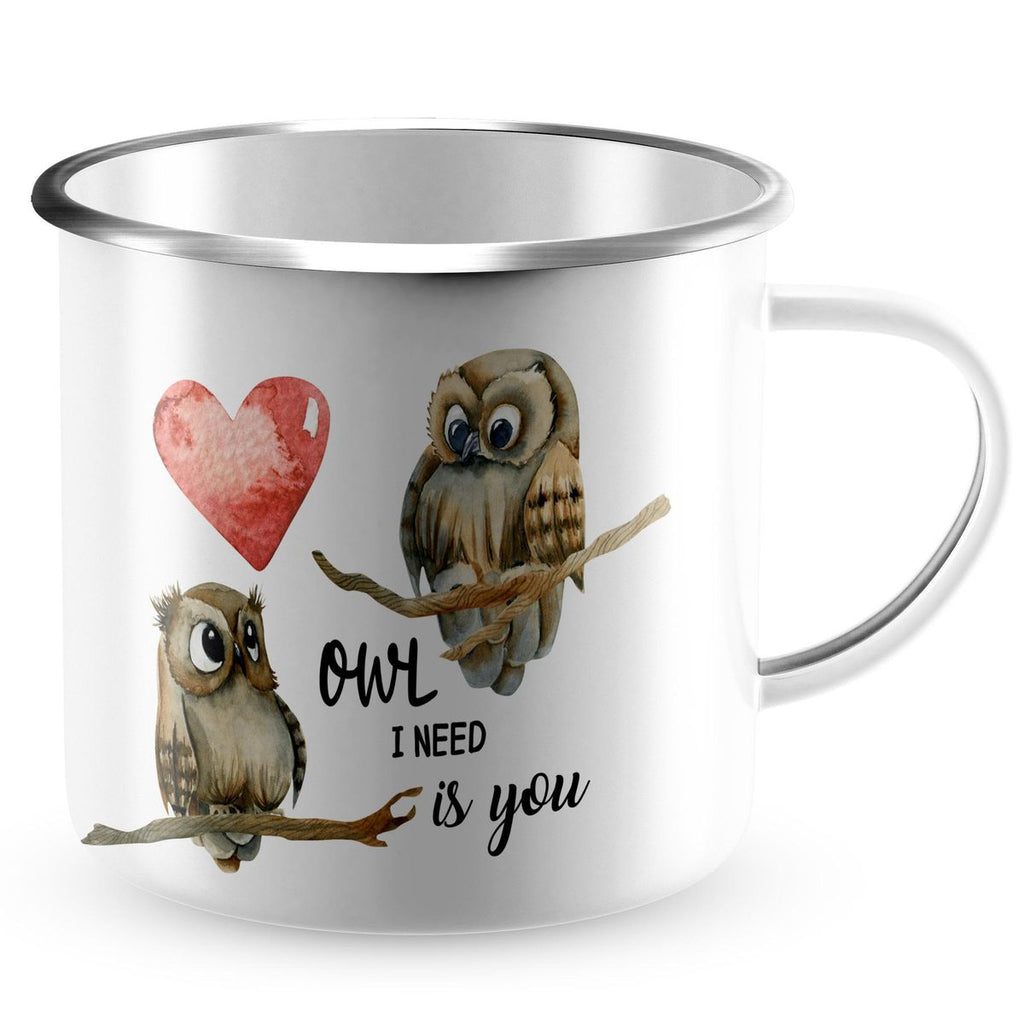 Emaille Tasse Owl I need is you - von Mikalino