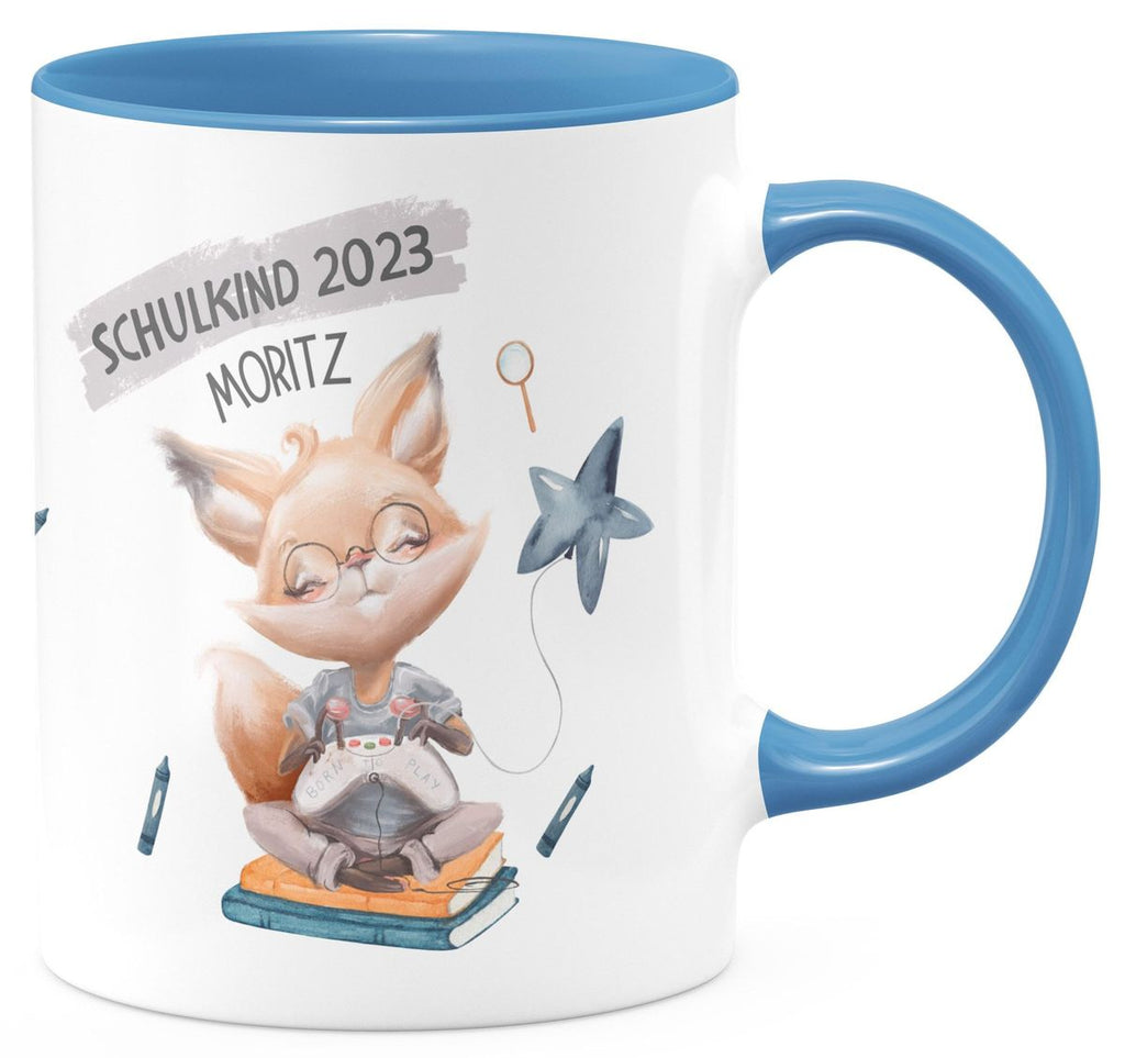 Keramik Tasse Schulkind 2023 Fuchs zockt mit Namen - von Mikalino