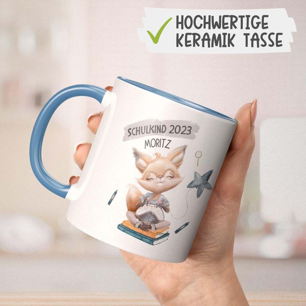 Keramik Tasse Schulkind 2023 Fuchs zockt mit Namen - von Mikalino