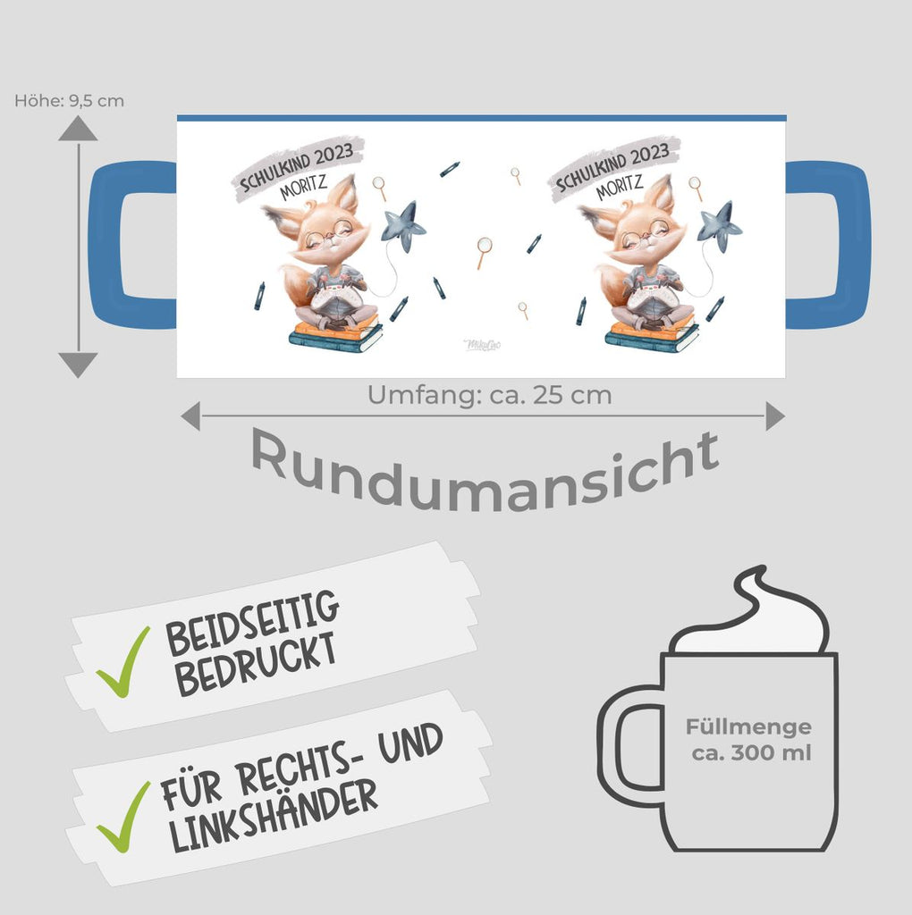 Keramik Tasse Schulkind 2023 Fuchs zockt mit Namen - von Mikalino