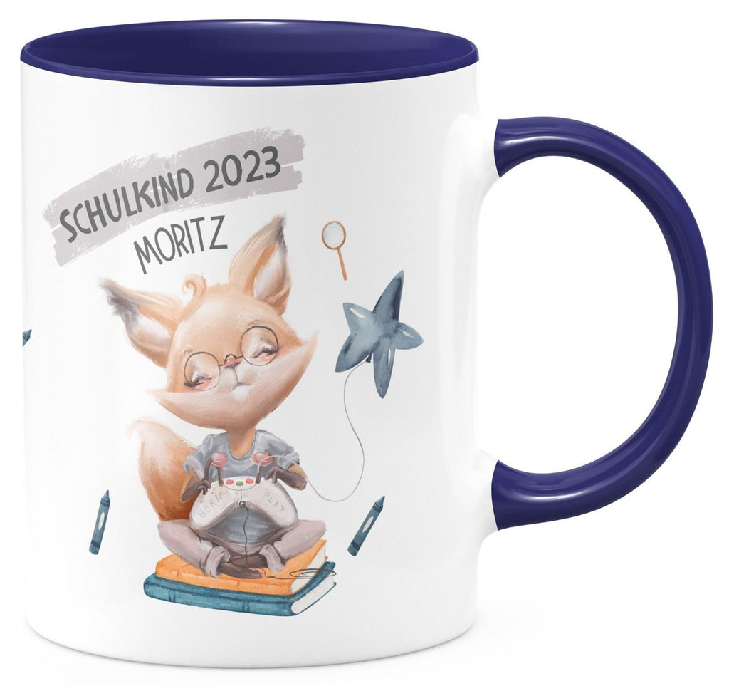 Keramik Tasse Schulkind 2023 Fuchs zockt mit Namen - von Mikalino