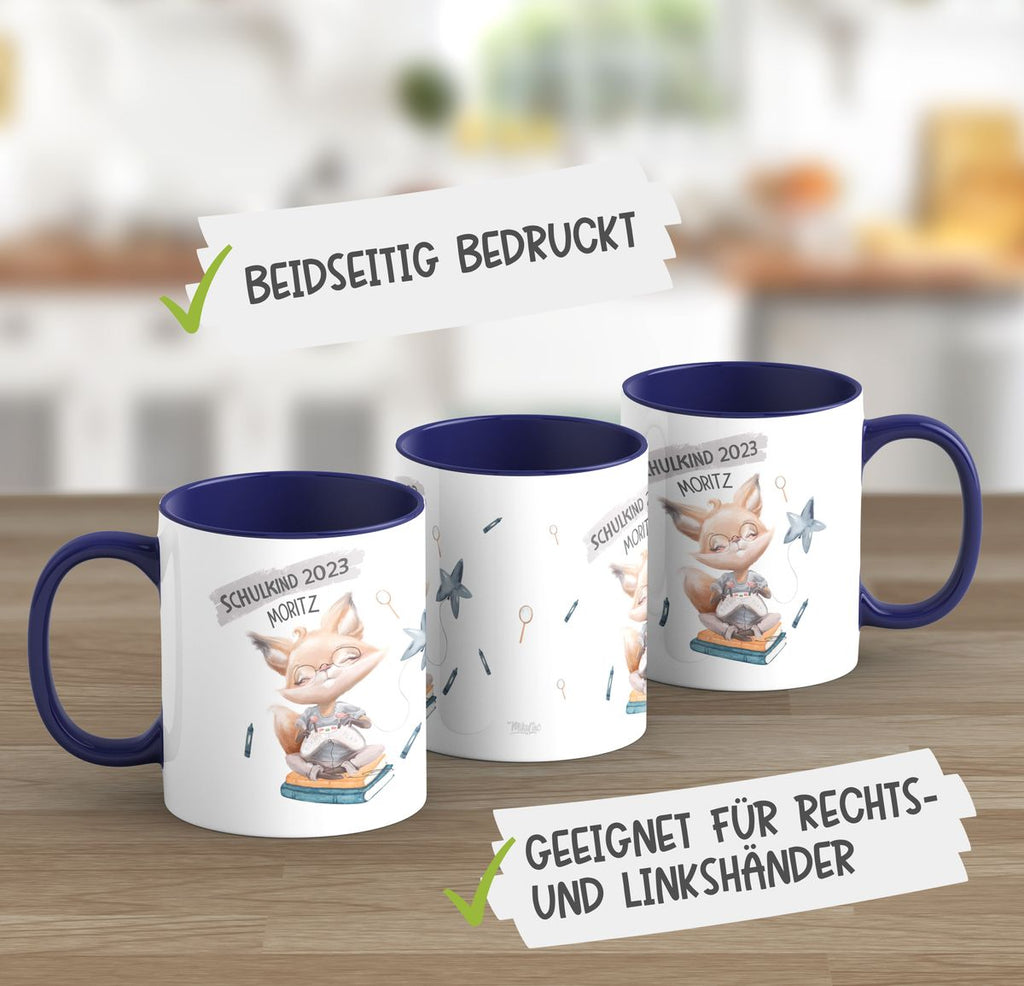 Keramik Tasse Schulkind 2023 Fuchs zockt mit Namen - von Mikalino