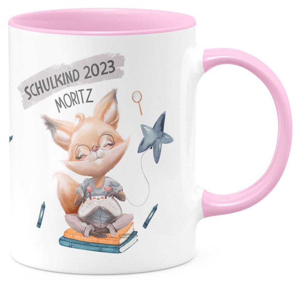 Keramik Tasse Schulkind 2023 Fuchs zockt mit Namen - von Mikalino