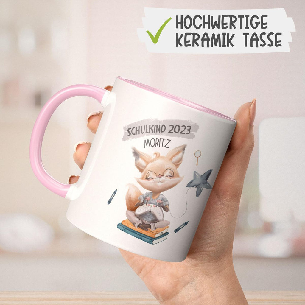 Keramik Tasse Schulkind 2023 Fuchs zockt mit Namen - von Mikalino