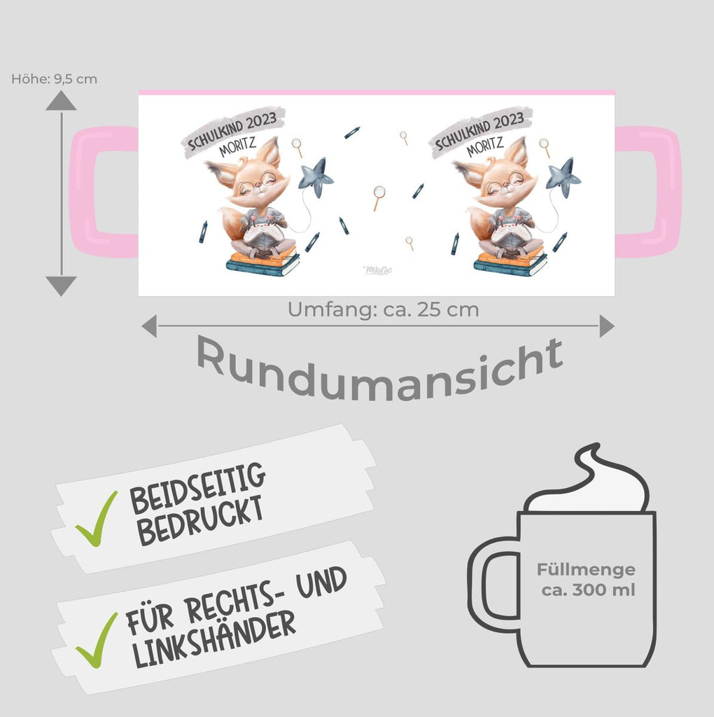 Keramik Tasse Schulkind 2023 Fuchs zockt mit Namen - von Mikalino