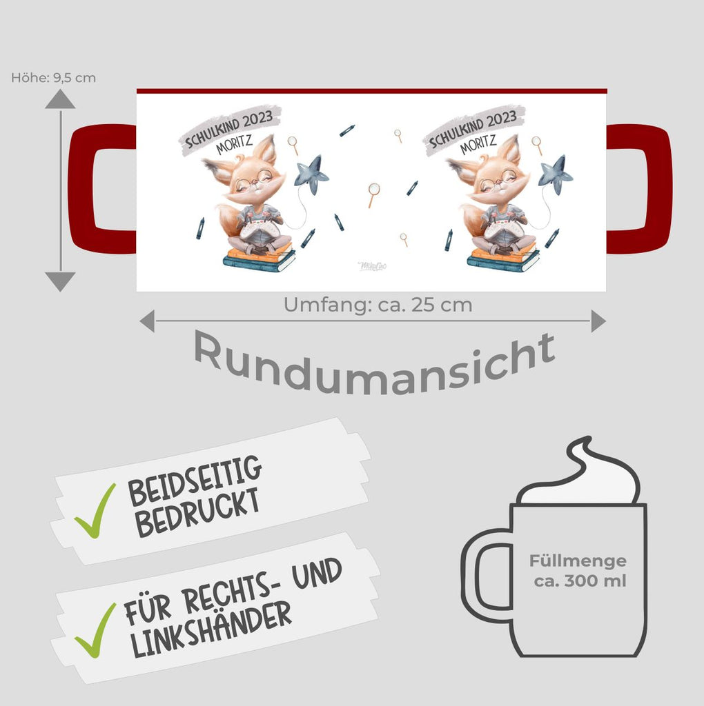 Keramik Tasse Schulkind 2023 Fuchs zockt mit Namen - von Mikalino