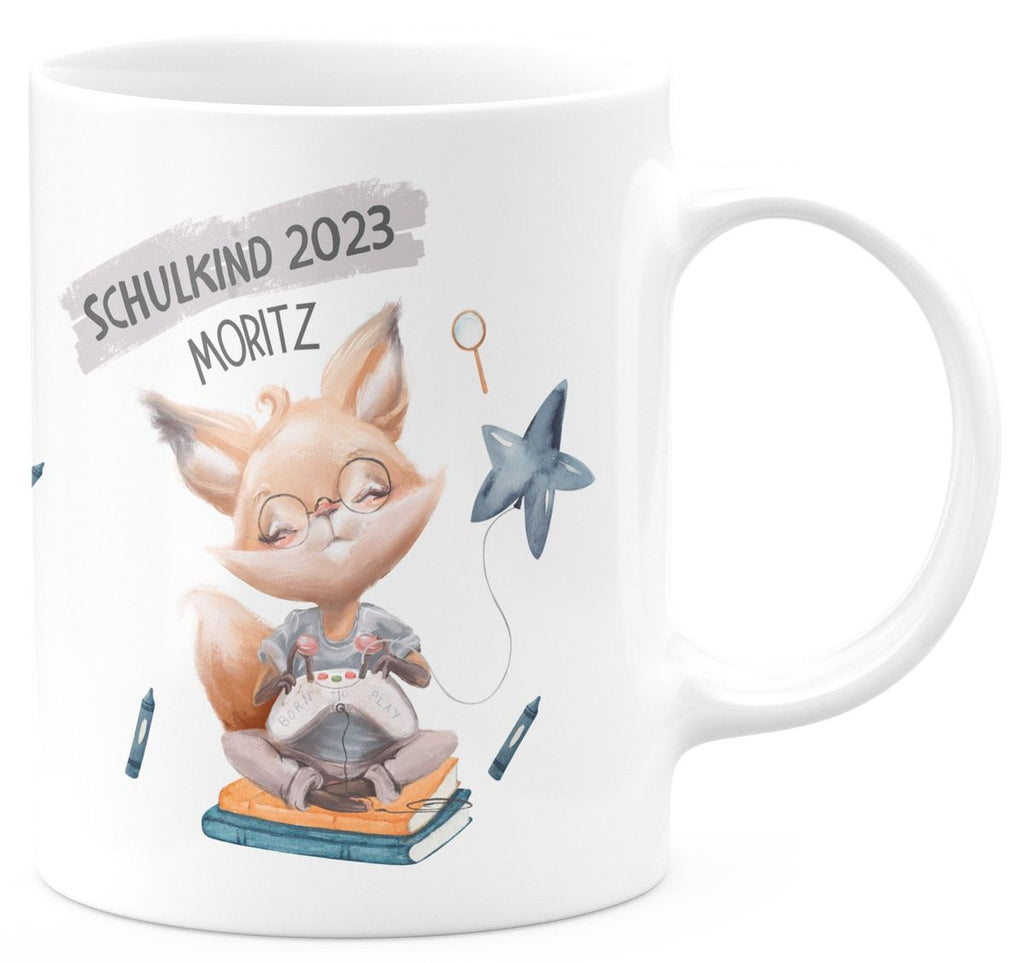 Keramik Tasse Schulkind 2023 Fuchs zockt mit Namen - von Mikalino