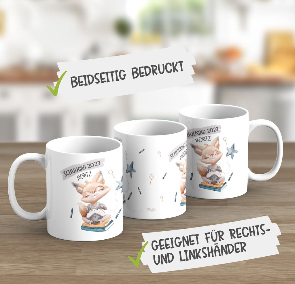 Keramik Tasse Schulkind 2023 Fuchs zockt mit Namen - von Mikalino