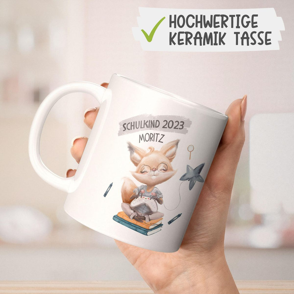 Keramik Tasse Schulkind 2023 Fuchs zockt mit Namen - von Mikalino