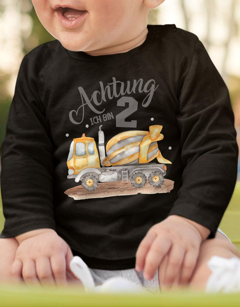 Baby / Kinder Longsleeve mit Spruch Ich bin 2 - Betonmischer - von Mikalino