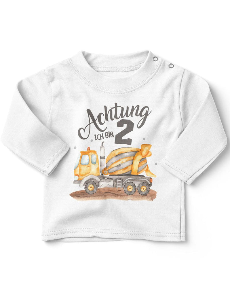 Baby / Kinder Longsleeve mit Spruch Ich bin 2 - Betonmischer - von Mikalino