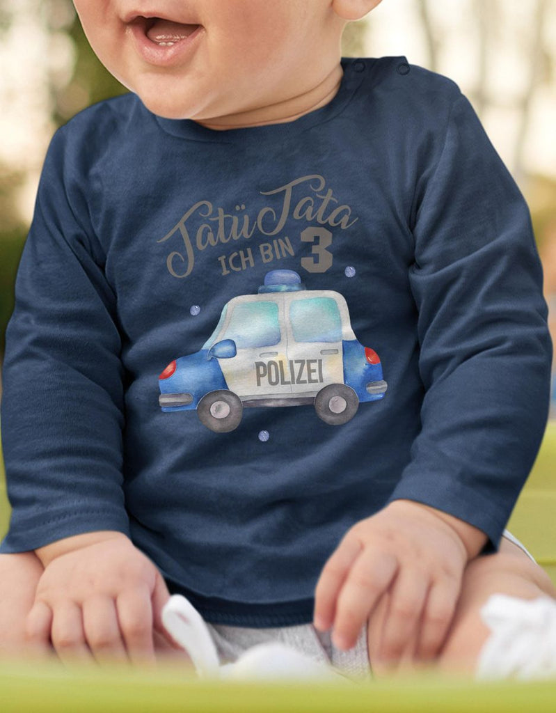 Baby / Kinder Longsleeve mit Spruch Ich bin 3 - Polizei - von Mikalino