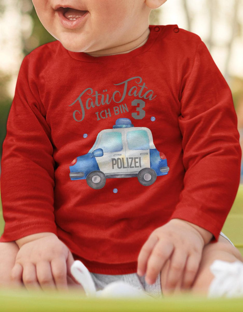 Baby / Kinder Longsleeve mit Spruch Ich bin 3 - Polizei - von Mikalino