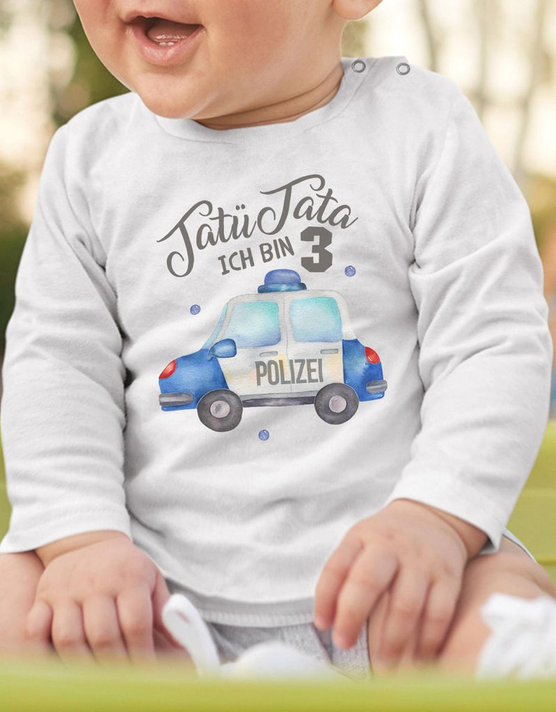 Baby / Kinder Longsleeve mit Spruch Ich bin 3 - Polizei - von Mikalino