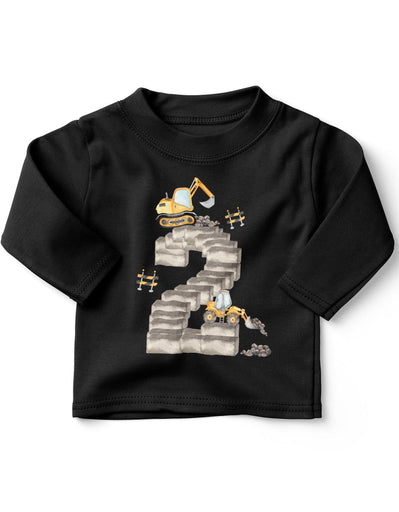 Baby / Kinder Longsleeve mit Spruch 2 - Bagger Geburtstag - von Mikalino