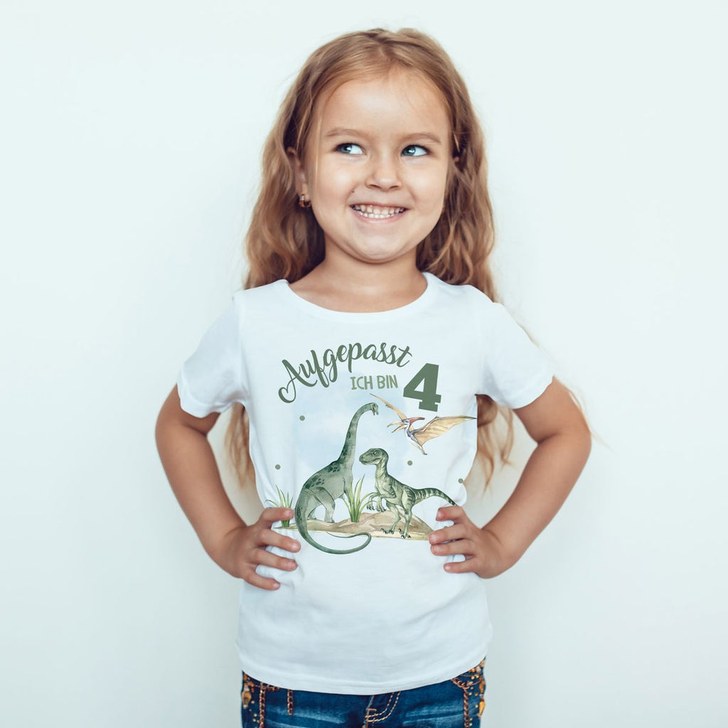 Kinder T-Shirt Aufgepasst ! Ich bin 4 - Dinosaurier - von Mikalino