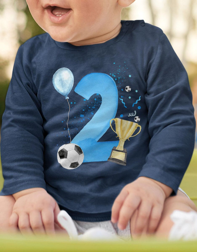 Baby / Kinder Longsleeve mit Spruch Ich bin 2 Geburtstag - Fussball - von Mikalino