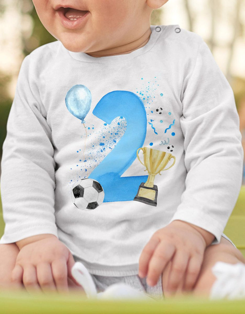 Baby / Kinder Longsleeve mit Spruch Ich bin 2 Geburtstag - Fussball - von Mikalino