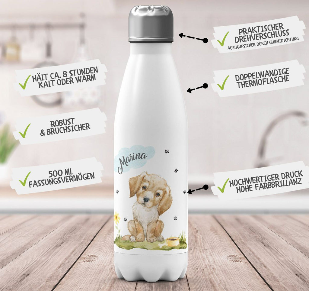 Thermo Trinkflasche Mein bester Freund ist ein Golden Retriever personalisiert mit Wunschname - von Mikalino