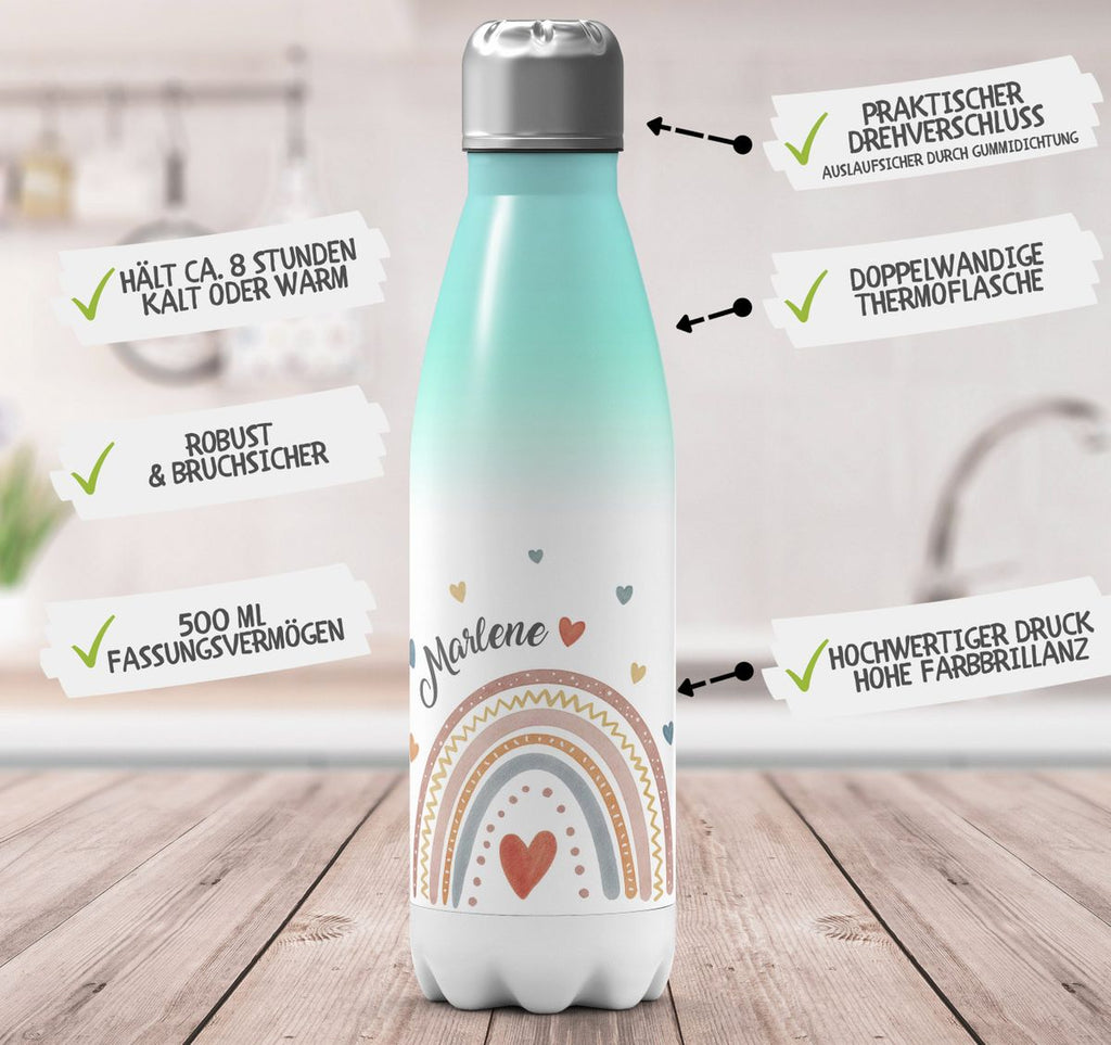 Thermo Trinkflasche Ein bunter Regenbogen Rainbow personalisiert mit Wunschname - von Mikalino