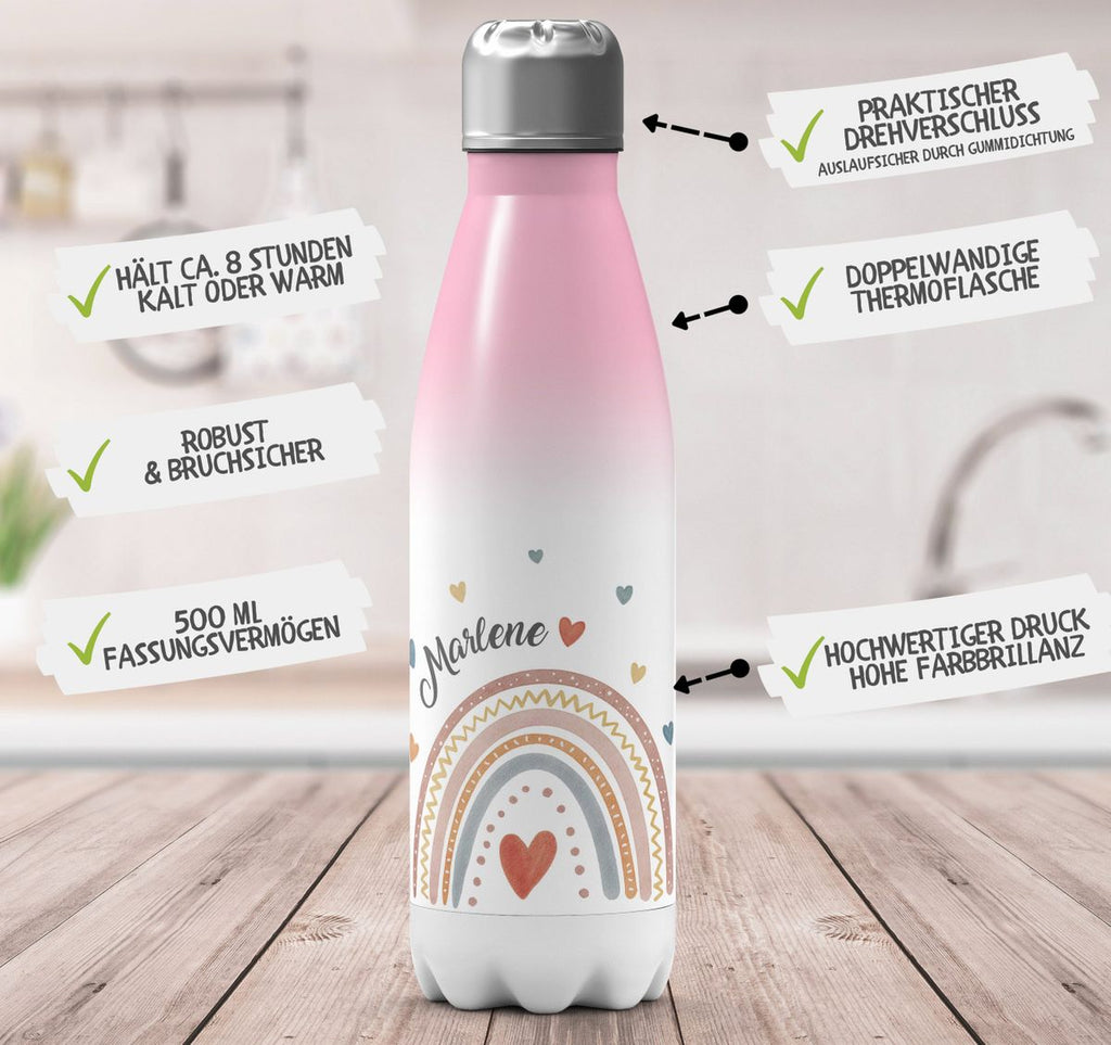 Thermo Trinkflasche Ein bunter Regenbogen Rainbow personalisiert mit Wunschname - von Mikalino