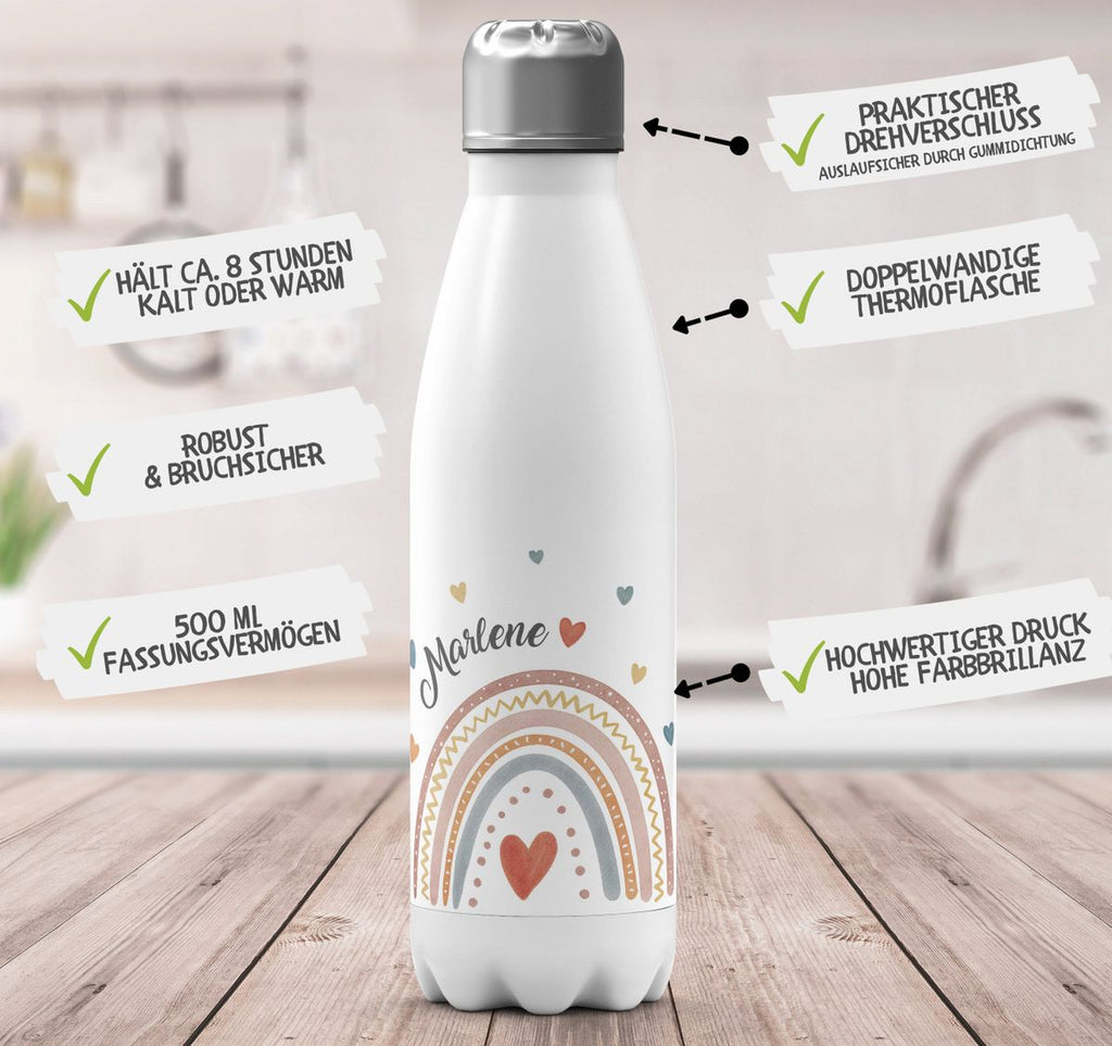 Thermo Trinkflasche Ein bunter Regenbogen Rainbow personalisiert mit Wunschname - von Mikalino