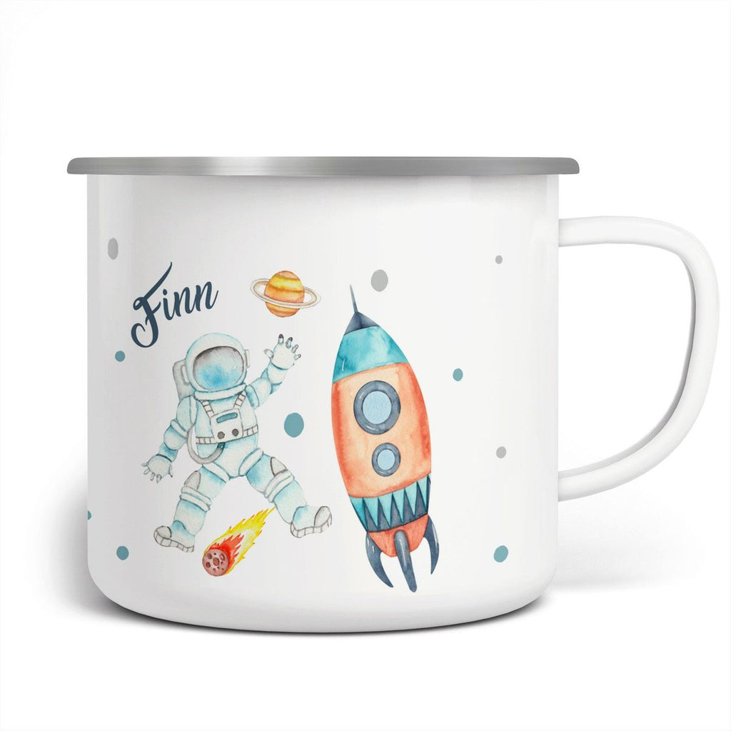 Emaille Tasse Astronaut - ein Flug ins All personalisiert mit Wunschname - von Mikalino