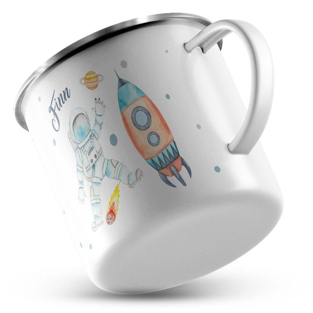 Emaille Tasse Astronaut - ein Flug ins All personalisiert mit Wunschname - von Mikalino