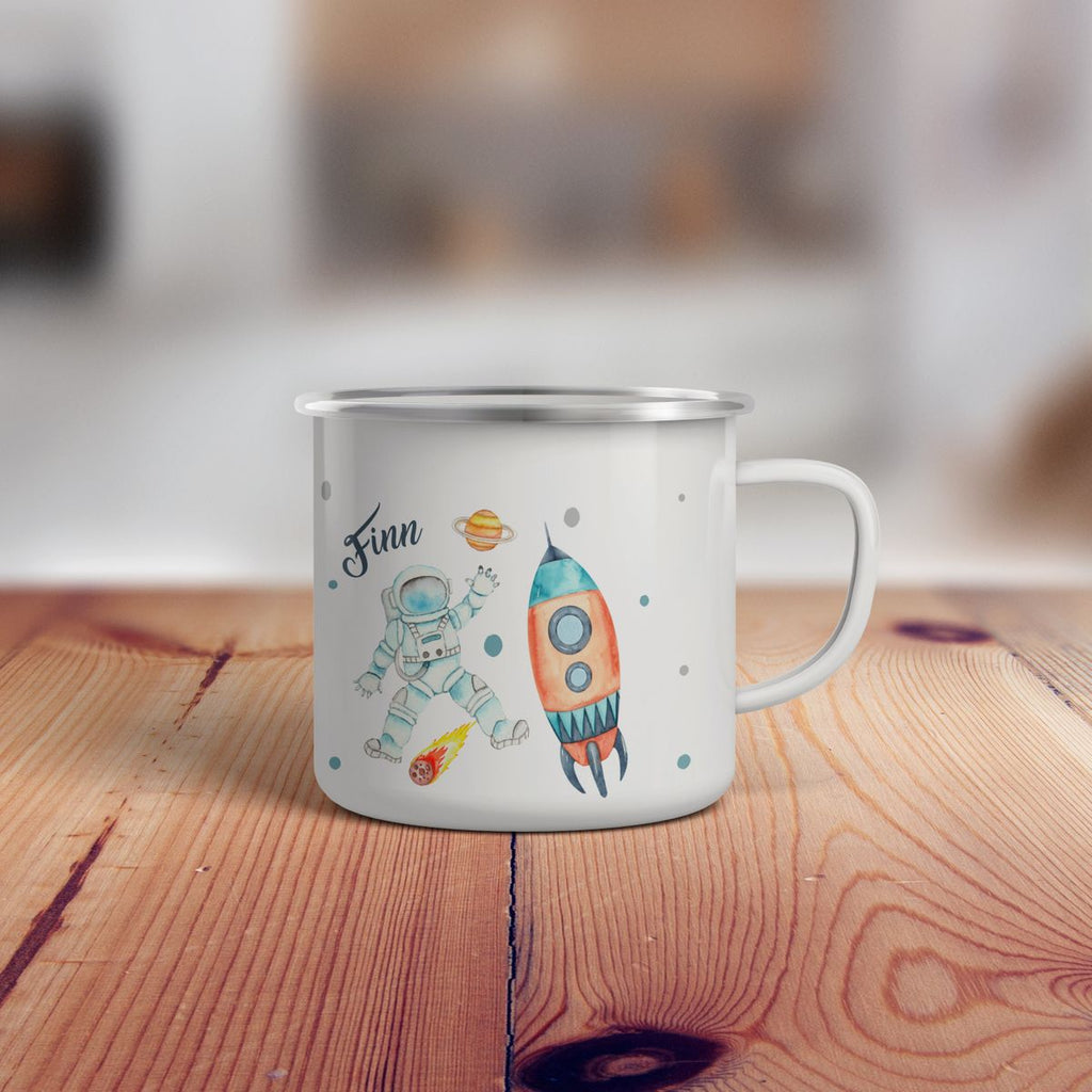 Emaille Tasse Astronaut - ein Flug ins All personalisiert mit Wunschname - von Mikalino