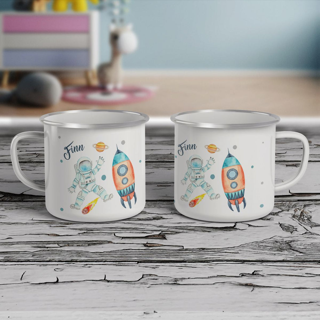 Emaille Tasse Astronaut - ein Flug ins All personalisiert mit Wunschname - von Mikalino