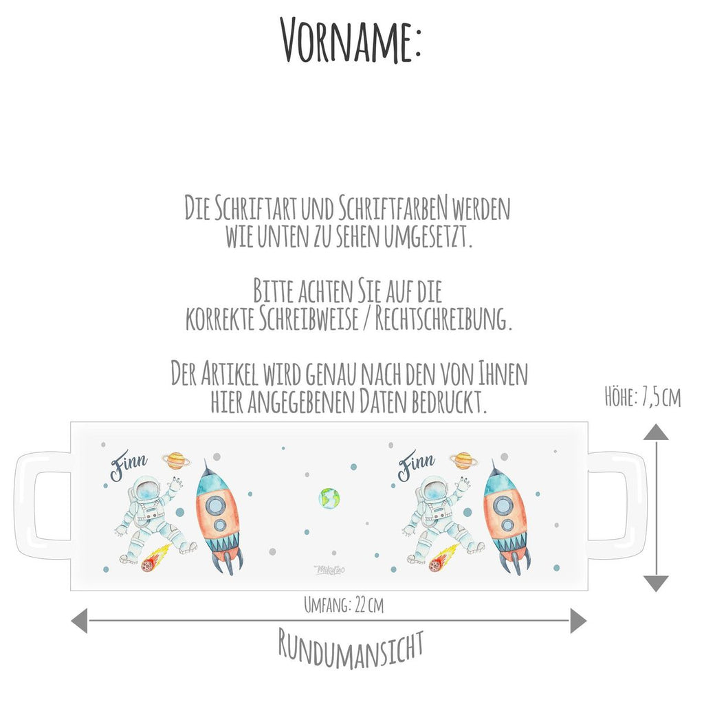 Emaille Tasse Astronaut - ein Flug ins All personalisiert mit Wunschname - von Mikalino