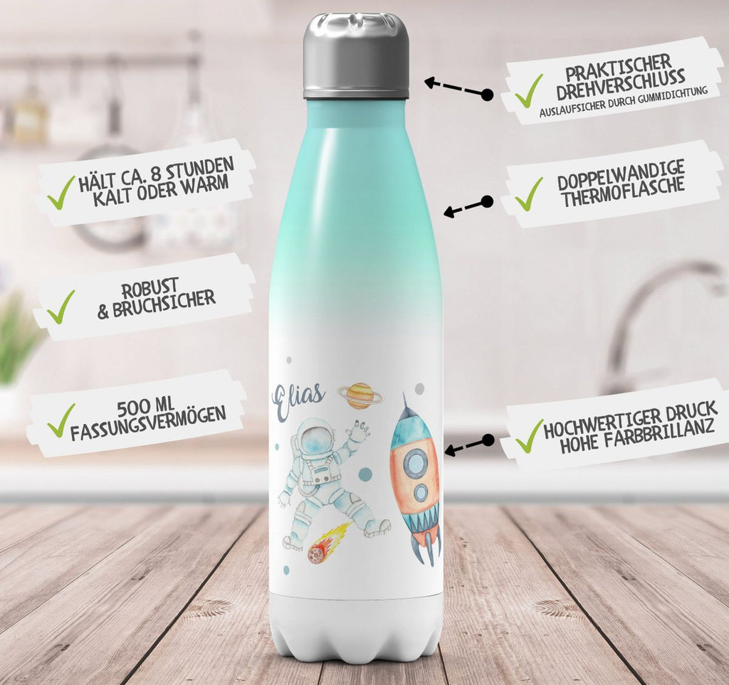 Thermo Trinkflasche Astronaut - ein Flug ins All personalisiert mit Wunschname - von Mikalino