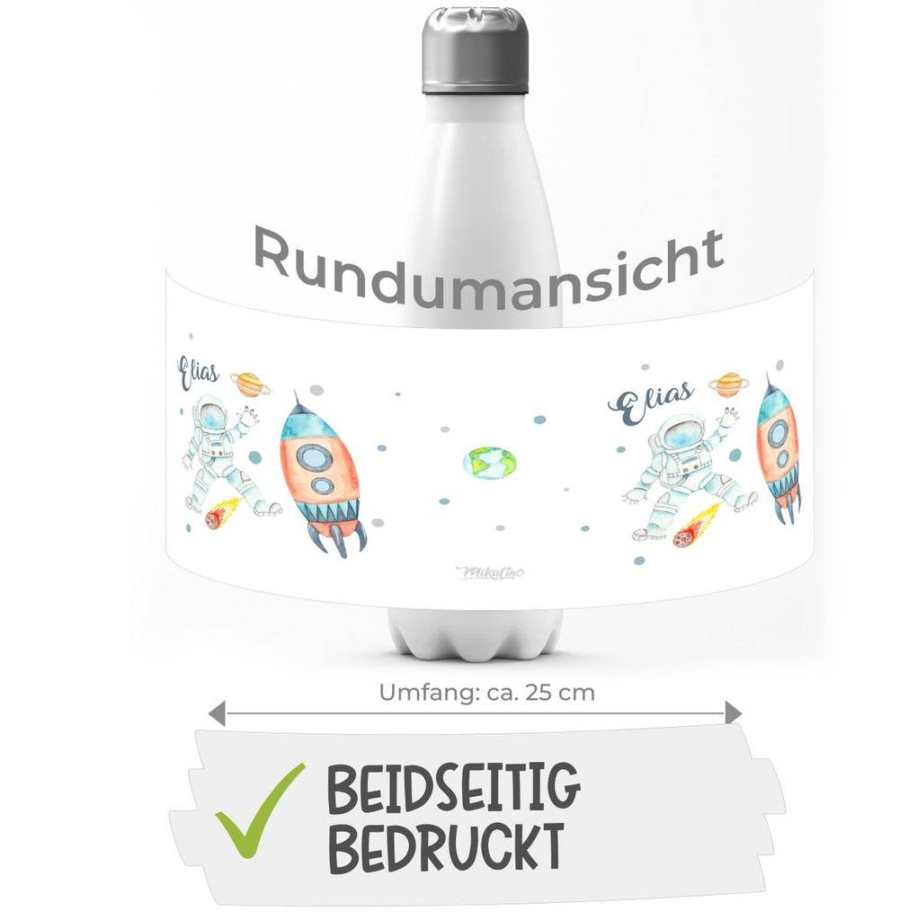 Thermo Trinkflasche Astronaut - ein Flug ins All personalisiert mit Wunschname - von Mikalino