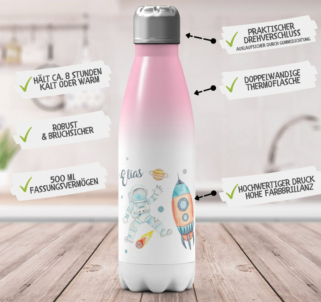 Thermo Trinkflasche Astronaut - ein Flug ins All personalisiert mit Wunschname - von Mikalino