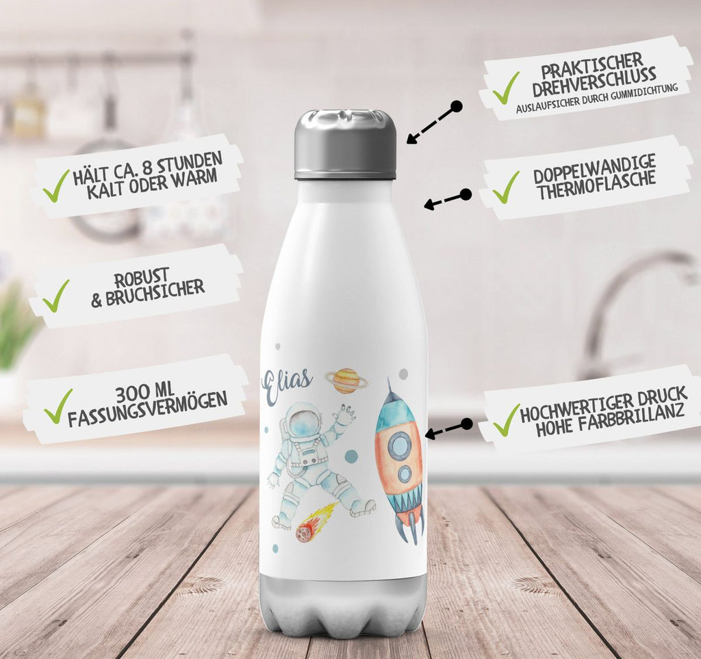 Thermo Trinkflasche Astronaut - ein Flug ins All personalisiert mit Wunschname - von Mikalino