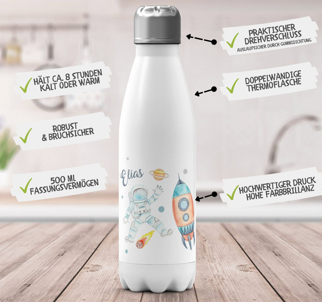 Thermo Trinkflasche Astronaut - ein Flug ins All personalisiert mit Wunschname - von Mikalino