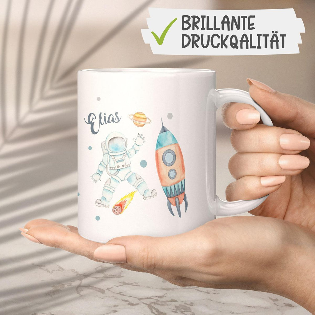 Keramik Tasse Astronaut - ein Flug ins All personalisiert mit Wunschname - von Mikalino