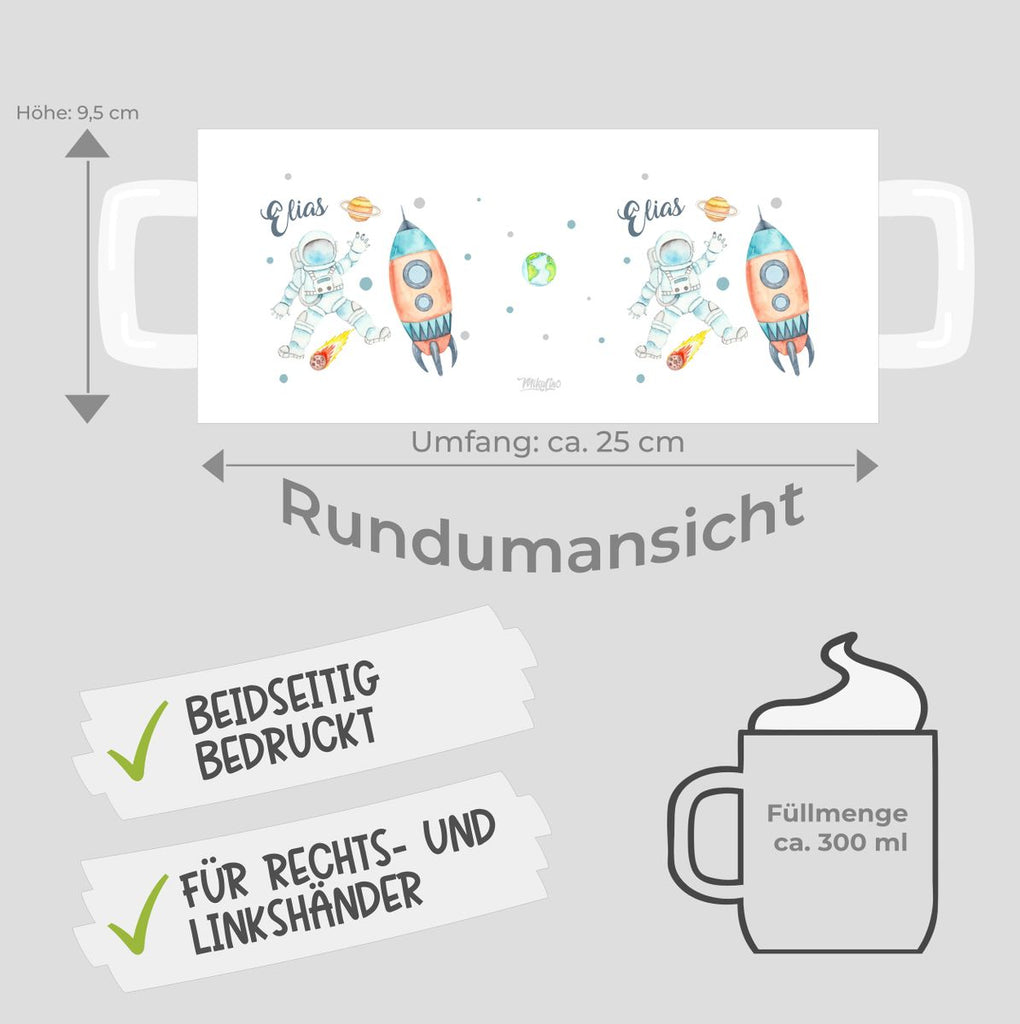 Keramik Tasse Astronaut - ein Flug ins All personalisiert mit Wunschname - von Mikalino