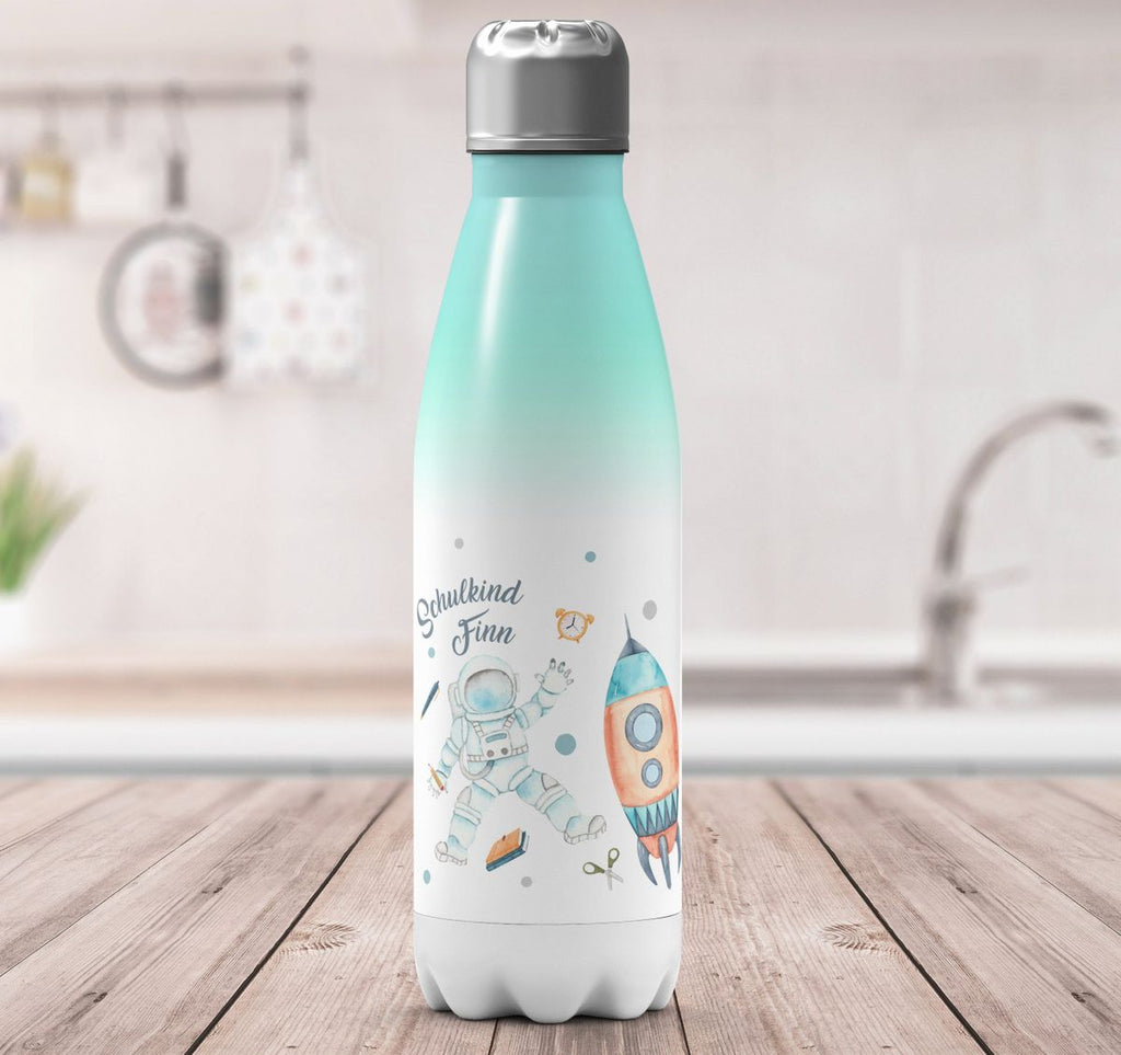 Thermo Trinkflasche Astronaut Schulkind - ein Flug ins All personalisiert mit Wunschname - von Mikalino