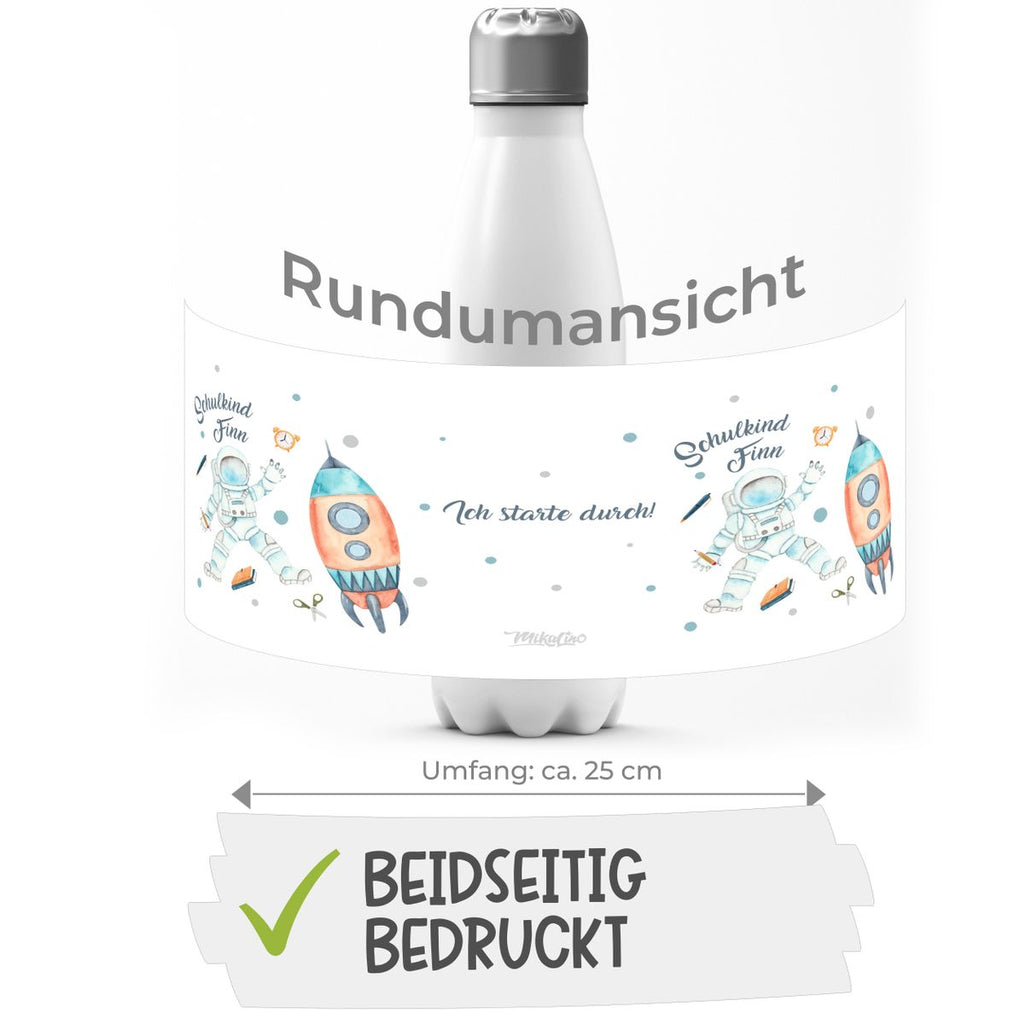 Thermo Trinkflasche Astronaut Schulkind - ein Flug ins All personalisiert mit Wunschname - von Mikalino