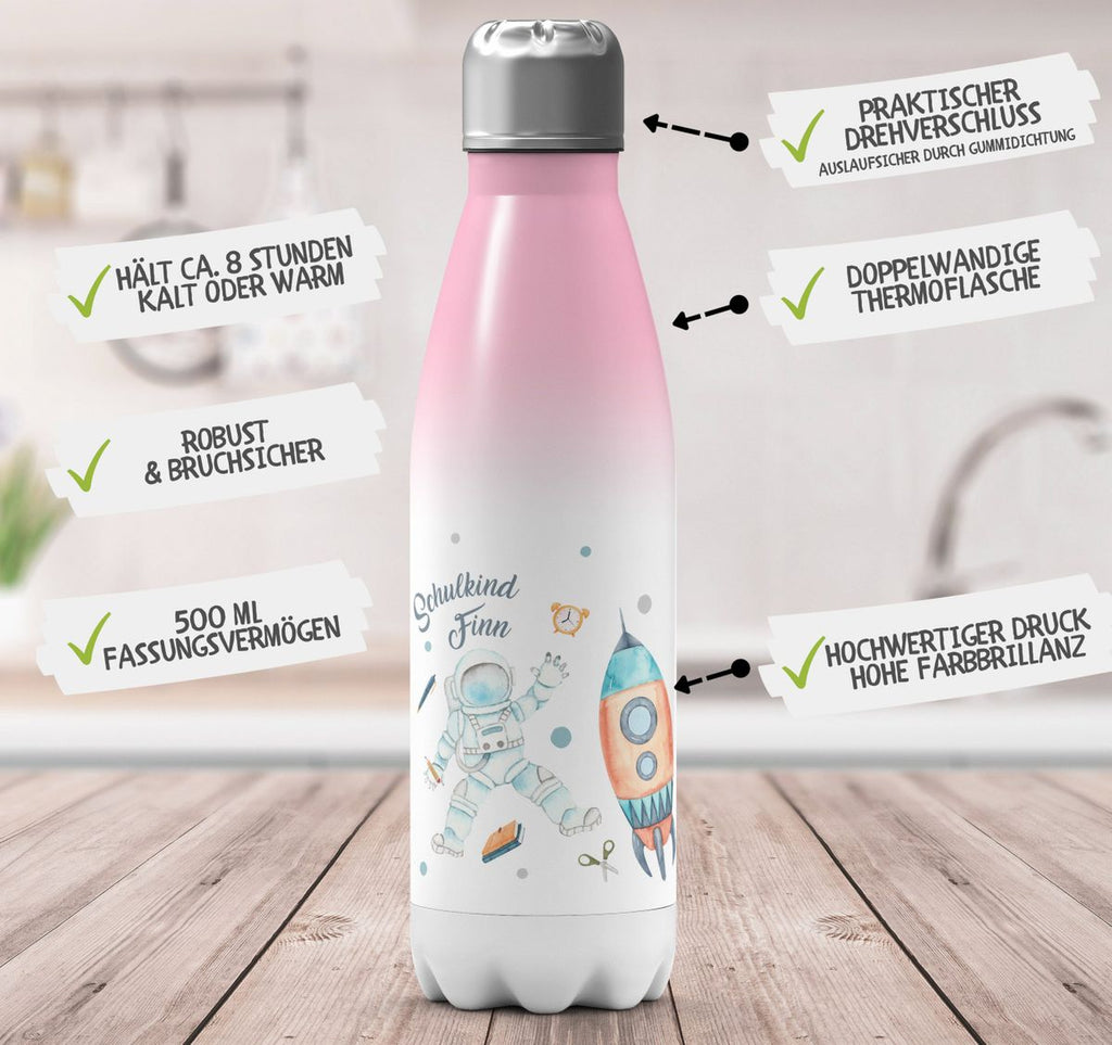 Thermo Trinkflasche Astronaut Schulkind - ein Flug ins All personalisiert mit Wunschname - von Mikalino